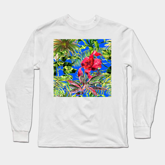 Seamless tropical flower Long Sleeve T-Shirt by Olga Berlet